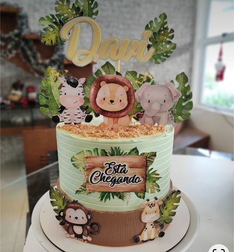 Safari Birthday Cake Simple, Zoo Cake Topper, Jungle Safari Cake, Jungle Birthday Cakes, Zoo Cake, Jungle Theme Cakes, Pastel Baby Shower, Velvet Cake Recipes, Safari Cakes