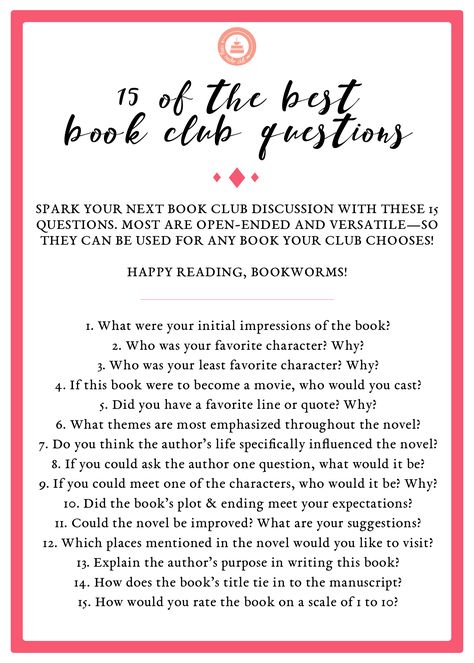 15 Of The Best Book Club Questions-- Cozy Reader Club #bookclub #booklover #books Book Club Apps, Book Club Projects, Book Club Ice Breaker Questions, Book Club Questions For Adults, Book Club Questions By Chapter, Book Club Questions For Any Book, Bookclub Ideas Activities, Book Club Games, Book Club Ideas Hosting