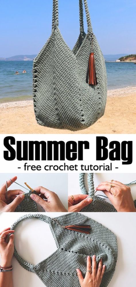 Free Crochet Tutorial Summer Bags Crochet, Tas Bahu, Knitting Patterns Free Sweater, Free Crochet Bag, Confection Au Crochet, Crochet Bag Tutorials, Crochet Clutch, Crochet Handbags Patterns, Crochet Bags Purses