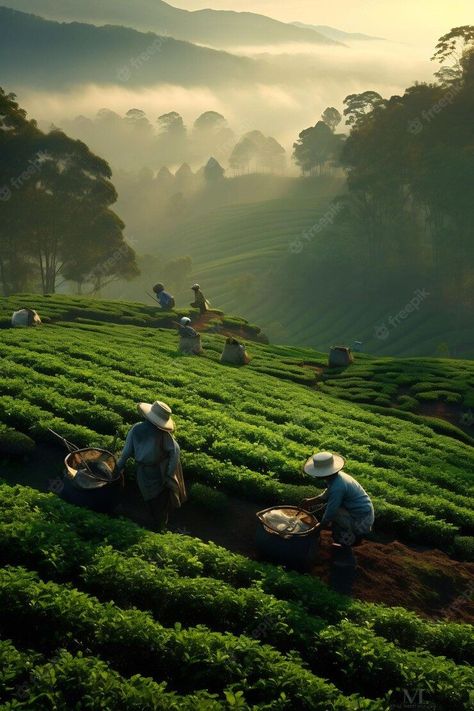 Tea Garden Painting, Tea Moodboard, Coffee Landscape, Morning Background, Farmer Working, Tea Background, Cafe Background, Coffee Content, Kenyan Tea