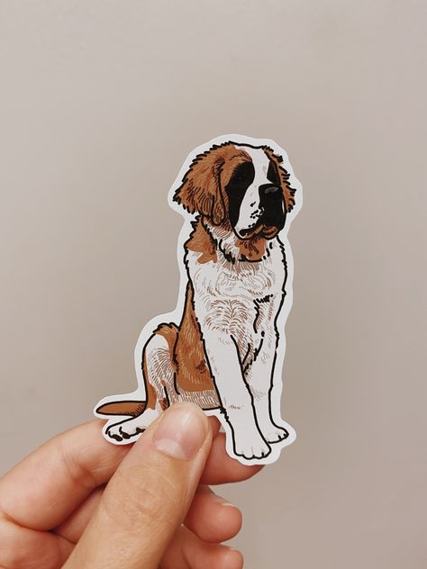 Saint Bernard Illustration, St Bernard Tattoo, Saint Bernard Tattoo, St Bernard Drawing, Saint Bernard Drawing, Country Stickers, Horse Stickers, Sticker Inspo, St Bernard Dogs