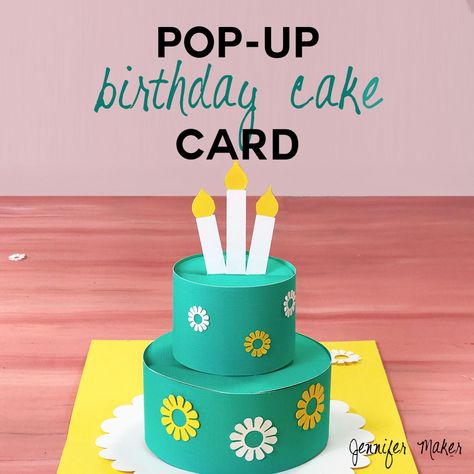 Learn how to make a pop-up birthday cake card that folds flat and then springs up into a two-layer cake complete with candles! Make it with just cardstock! Narnia Play, Pop Up Cake Card, Up Birthday Cake, Jennifer Maker, Two Layer Cakes, Up Cake, Jack O'connell, Slot Machine Cake, Birthday Cake Card