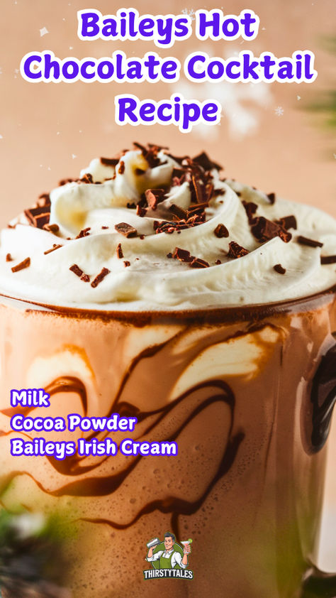 "Indulge in the ultimate winter delight with our Baileys Hot Chocolate  Cocktail Recipe! This rich and creamy drink combines the smoothness of  Baileys Irish Cream with decadent hot chocolate, topped with luscious  Baileys Whipped Cream. Perfect for cozy nights, this Irish Cream Hot  Chocolate is a must-try for whiskey lovers and gourmet snack enthusiasts  alike. Elevate your dessert game with a drizzle of chocolate topping for an  irresistible finish. Homade Baileys Recipes, Baileys Recipes Drinks Hot Chocolate, Baileys Smores Recipes Drinks, Irish Cream Hot Chocolate, Baileys Whipped Cream, Hot Chocolate Baileys, Chocolate Cocktail Recipes, Baileys Recipes Drinks, Baileys Hot Chocolate