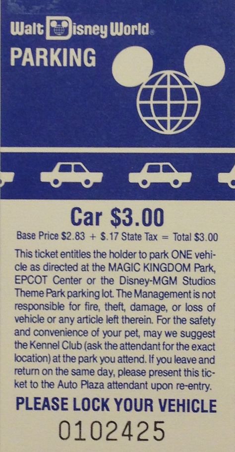 Parking Ticket, Parking Tickets, Epcot Center, Disney World Magic Kingdom, Parking Lot, Magic Kingdom, Disney Parks, Theme Park, Walt Disney World