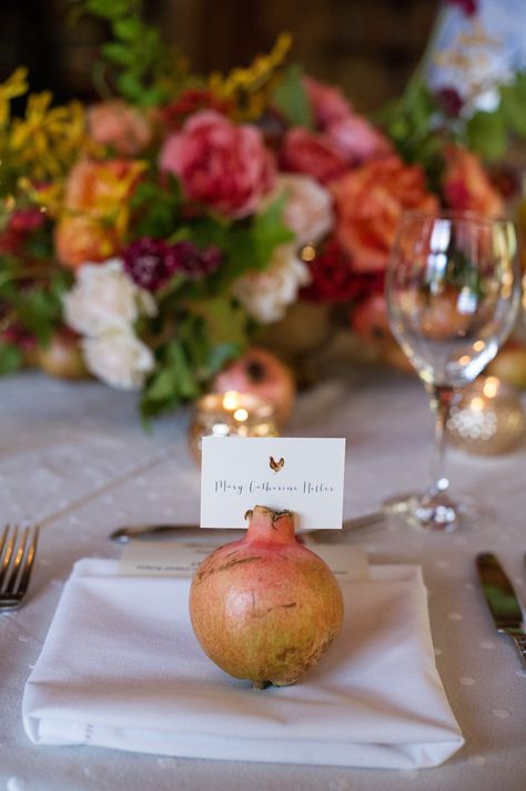 Pomegranate Wedding, Beaver Creek Colorado, Place Cards Wedding, Place Card Holder, Wedding Card Holder, Fall Fruits, Beaver Creek, Creative Wedding Ideas, September Wedding