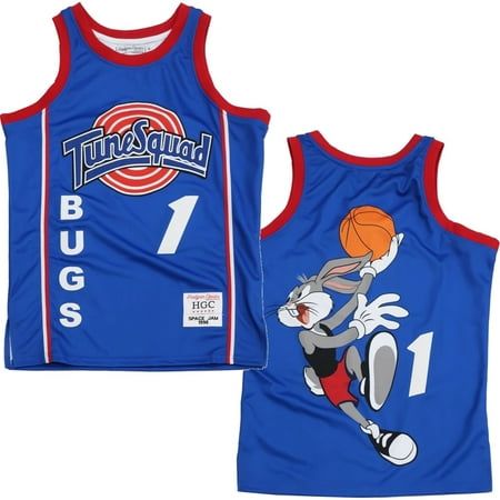 Bugs Bunny Tune Squad from Space Jam men's basketball jersey High quality material and craftsmanship Embroidered name and number in premium tackle twill Handmade Cut and sewn with superior material Fits true to size 100% polyester Imported Size: L.  Color: Blue. Band Tank Tops, Jeep Shirts, Basketball Party, Tune Squad, Nike Neon, Embroidered Name, Basketball Shirts, Space Jam, Bugs Bunny