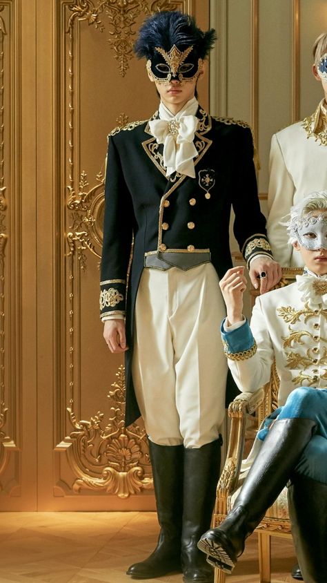 Prince Fashion Royal, Enhypen Masquerade, Kings Outfit Royal, Fantasy Ballroom Outfit Male, Victorian Prince Outfit, Mens Masquerade Outfit Ideas, Male Ballroom Outfit, Royal Attire Men, Royal King Outfit