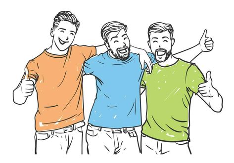 Three male best friends are laughing enjoying together free hand vector drawing Friends Laughing Drawing, Friends Cartoon Drawing, Male Best Friends, Manga Friends, 7 Friends, Friends Sketch, Friends Cartoon, Boy Sketch, Prabhas Pics