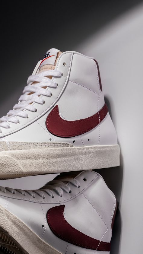 A classic since '73. Available now at all retail locations + online. Shop Now: https://feature.com/products/nike-blazer-mid-77-vintage-white-team-red Red Nike Blazer Mid 77, Nike Blazers Mid 77's, Blazers Shoe, Cute Nike Blazers, Blazer Nike Shoes, Red Nike Blazers, Nike Blazer Mid 77 Red, Nike Blazer Aesthetic, Nike Shoes Blazer