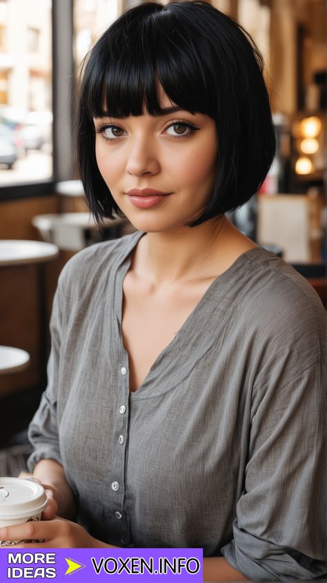 20 Stunning Black Hairstyles with Bangs: Trendy Cuts Dark Bob With Bangs, Bangs Feathered, Short Bob Bangs, Hair With Bangs And Layers, Black Hairstyles With Bangs, Black Hair With Bangs, Bob Fringe, Box Bob, Long Straight Black Hair