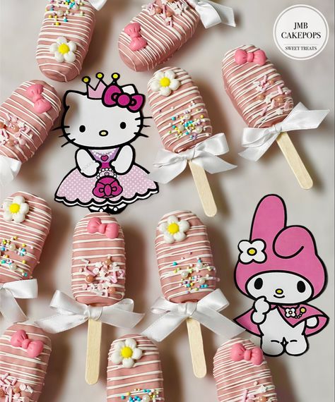 Hello Kitty Treats Diy, Hello Kitty Cakecicles, Hello Kitty Pretzel Rods, Hello Kitty Breakable Heart Chocolate, Hello Kitty Cookies Aesthetic, Sweet Treats, Hello Kitty, Kitty, Birthday