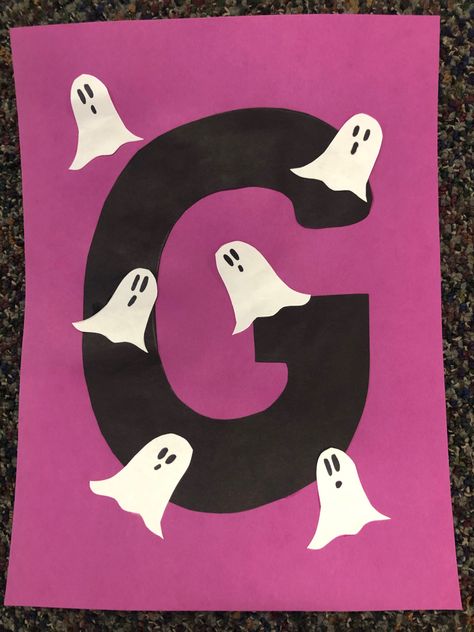 G is for Ghost G For Ghost Preschool, G Letter Crafts For Preschool, Letter B Halloween Craft, Letter G Activities For Preschool Crafts, G Is For Ghost Preschool, G Is For Preschool, Letter G Halloween Crafts, Ghost Crafts For Preschoolers, Letter G Art Preschool