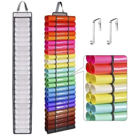 PRICES MAY VARY. ★ Vinyl Rolls Hanger: Vinyl storage rack holder perfect for htv roll organizer. This firefly craft storage could be hanging on closet, door, and wall with our hooks and tapes. ★ Large Capacity: The vinyl organizer can hold 48 rolls. This cricut vinyl storage in size width 8.26 inches and a length 4.36 feet. It not just vinyl roll storage - also perfect for diamond painting storage,ribbon,gift wrap organizer and roller paper storage,etc. ★ Perfect Designs: Easily to store your vi