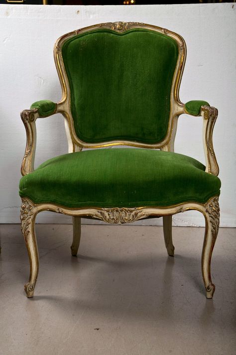 French Louis XV Style Armchair | From a unique collection of antique and modern armchairs at http://www.1stdibs.com/furniture/seating/armchairs/ Classic Furniture Living Room, The Color Green, French Arm Chair, Bohemian Furniture, Provence Style, French Chairs, Antique Chairs, Green Chair, Armchair Vintage