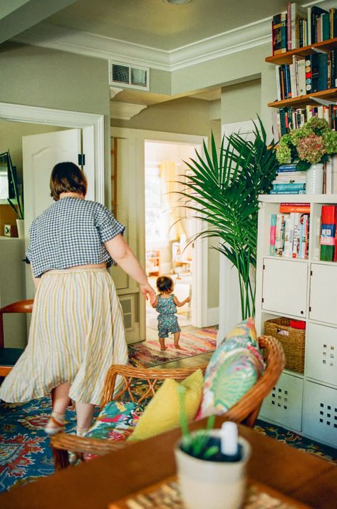 Family photography on film. Photo session at home on Kodak Portra 800. Mom following baby down hallway in oakland apartment. Oakland Apartment, Morning Family, Portra 800, Kodak Portra, Family Photo Sessions, Film Photographers, Monday Morning, Family Session, Family Pictures