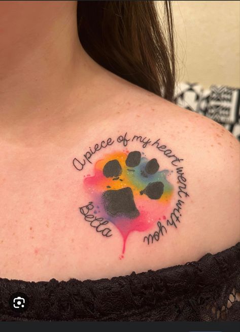 Tattoos With Deep Meaning, Remember Tattoo, Pet Memorial Tattoo, Pet Tattoos, Pride Tattoo, Dog Memorial Tattoos, Pawprint Tattoo, Rainbow Tattoos, Remembrance Tattoos