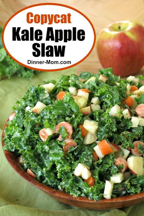 Kale Apple Slaw Recipe like you find at Tropical Smoothie Cafe takes minutes to make and you never have to leave the house! #kaleappleslaw #kalesalad Kale Apple Slaw Recipe, Apple Slaw Recipe, Kale Dishes, Massaged Kale Salad, Kale Slaw, Tropical Smoothie Cafe, Salad Kale, Apple Slaw, Honey Mustard Dressing