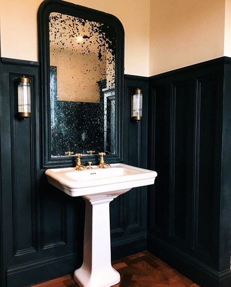 Mad About The House, Above The Sink, Monday Inspiration, Bad Inspiration, Downstairs Loo, Downstairs Toilet, Dark Walls, Pedestal Sink, Downstairs Bathroom