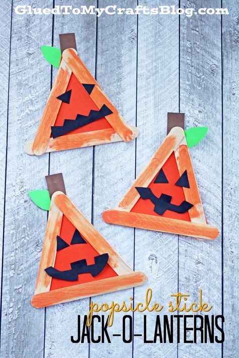 Popsicle Stick Jack-O-Lantern - Kid Craft Halloween Kita, Halloween Crafts For Toddlers, October Crafts, Halloween Arts And Crafts, Halloween Preschool, Manualidades Halloween, Easy Halloween Crafts, Kid Craft, Daycare Crafts