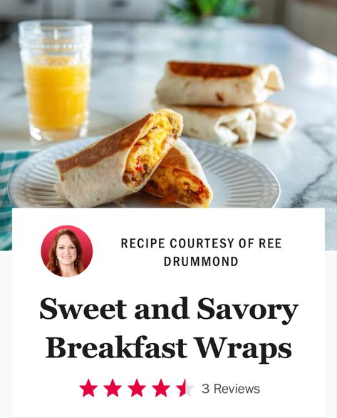 Pioneer Woman Sweet And Savory Breakfast Wraps, Breakfast Wraps Recipes, Sweet And Savory Breakfast, Hash Brown Patties, Flour Tortilla, Breakfast Wraps, Ree Drummond, Flour Tortillas, Savory Breakfast