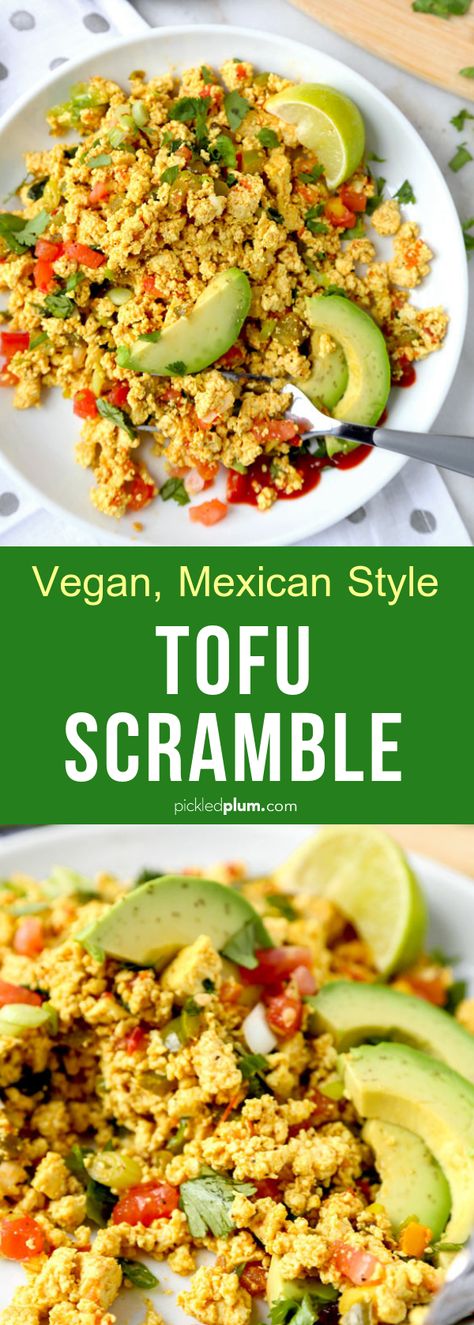 Mexican Style Tofu Scramble - A vegan breakfast of champions! This is the best recipe for tofu scramble that almost tastes like huevos rancheros! One of my favorite yummy clean eating recipes! #tofurecipes #veganrecipes #plantbased #vegetarian | pickledplum.com Tofu Scramble Vegan, Scrambled Tofu Recipe, Clean Eating Vegetarian, Clean Eating Vegan, Huevos Rancheros, Tofu Scramble, Vegan Mexican, Breakfast Of Champions, Tofu Recipes