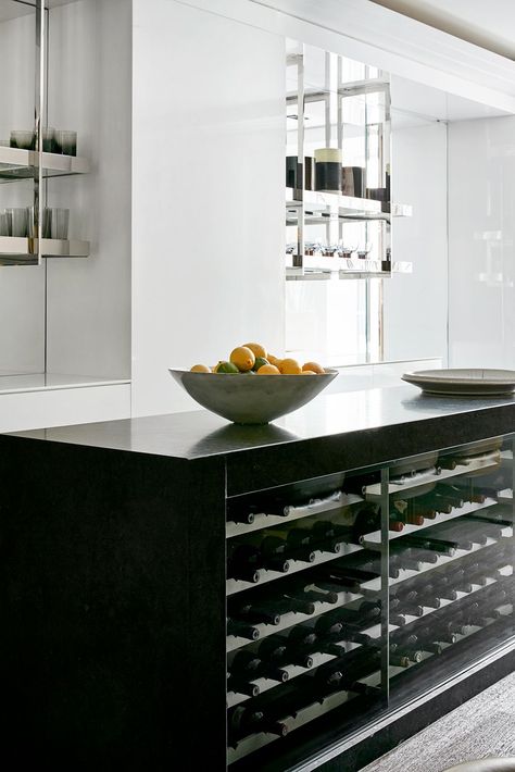 home wine bar with island fridge Mini Wine Fridge, Small Bars For Home, Ford Interior, Home Bar Design, Home Bar Designs, Kitchen Island Design, Metallic Wallpaper, Bar Areas, Wine Room