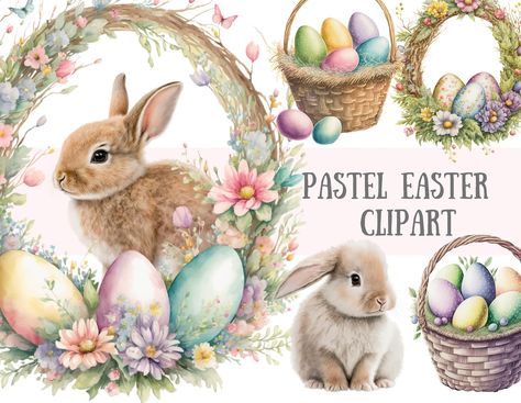 Time Clipart, Bunny Watercolor, Eggs Flowers, Easter Clipart, Easter Floral, Spring Bunny, Pink Easter, Easter Chicks, Digital Clip Art