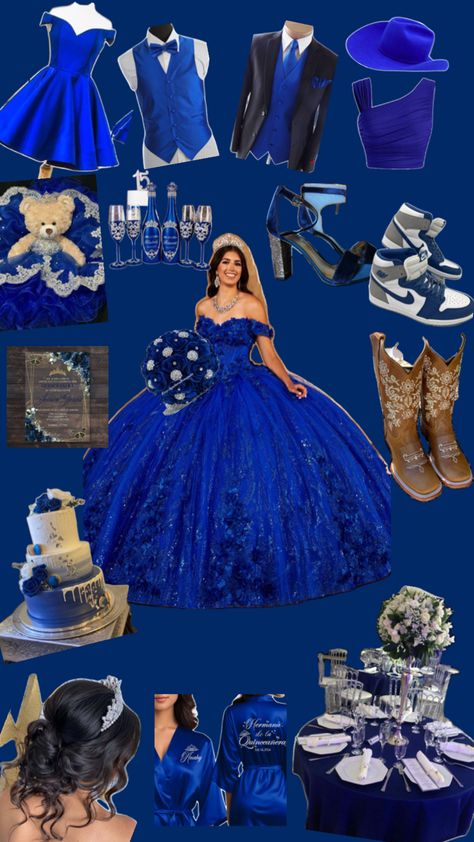 Surprise Dance Outfits Quinceanera Royal Blue, Royal Blue Quince Decorations, Blue And Silver Quinceanera Ideas, Chambelanes Outfits Quinceanera Blue, Quinceanera Colors, Royal Blue Quinceanera Ideas, Sweet 16 Royal Blue, Quinceañera Royal Blue, Navy Blue Quinceanera Ideas