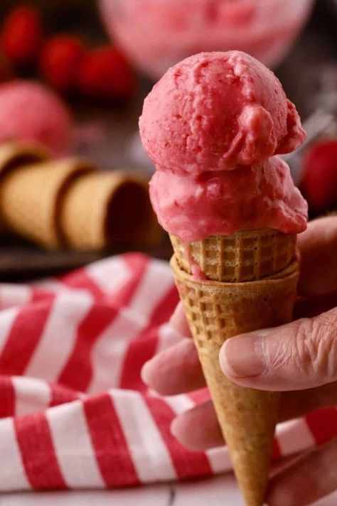 Made from scratch using only five ingredients, this easy homemade strawberry sherbet is sweet, tart, and perfectly refreshing! Made with fresh ripe strawberries, this frozen summer dessert recipe takes only minutes to prepare. This rosy pink strawberry sherbet is bursting with flavor, and has an amazing creamy consistency. It is a hit served during the summer time, at potlucks, picnics, or as a cool and refreshing after school snack or after dinner treat! Strawberry Sherbet, Different Ice Cream Flavors, Sherbet Recipes, Roasted Strawberry, Watermelon Sorbet, Dessert For Two, Summer Dessert Recipes, Ice Cream Flavors, Sweet Tarts