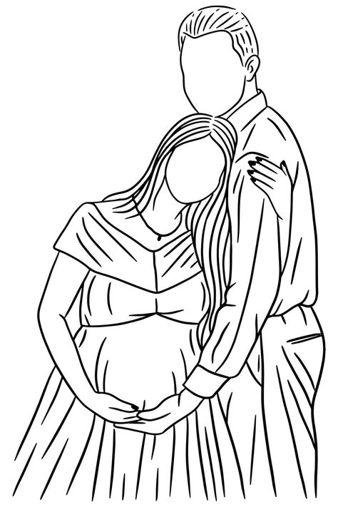 Pregnant Husband And Wife, Pregnant Couple Illustration, Pregnancy Drawing Sketches, Husband And Wife Drawing, Mom Art Drawing, Pregnant Couple Drawing, Maternity Illustration, Baby Shower Drawing, Pregnant Drawing