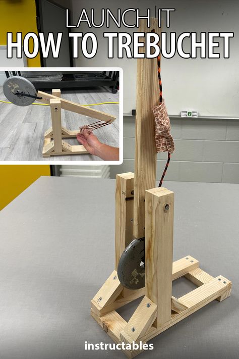 Trebuchet Diy How To Build, Catapults Diy, Diy Trebuchet, Catapults For Kids, Catapult Diy, Catapult Project, Catapult For Kids, Woodcraft Projects, Diy Catapult