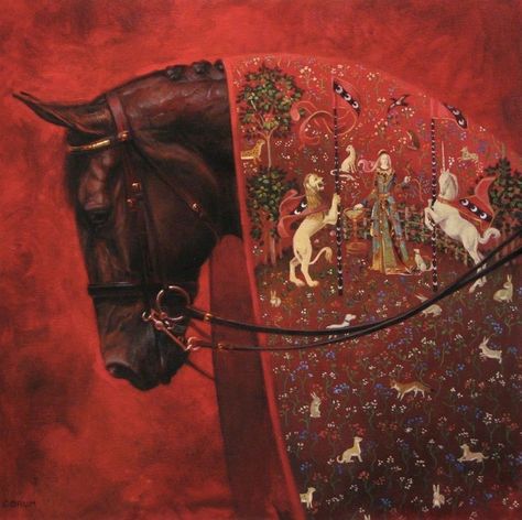 Red Tapestry, Illustration Kunst, Images D'art, Persian Art Painting, Equestrian Art, Foto Tips, Equine Art, Arte Animal, Arte Fantasy