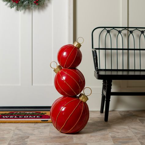 Red and Gold Stacked Ornaments Christmas Statue - Bed Bath & Beyond - 41539612 Red Ornaments, Christmas Store, Ornaments Christmas, Seasonal Gifts, Red And Gold, Red Gold, Bed Bath Beyond, Bed Bath, Accent Decor