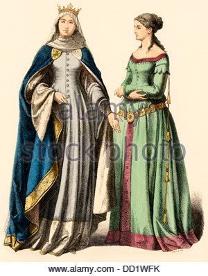 Ladies attending an English princess of the 14th century Stock Photo - Alamy 1300s Fashion, 14th Century Fashion, 1400s Fashion, Moda Medieval, German Costume, Medieval Gown, Medieval Woman, Lady In Waiting, Century Clothing