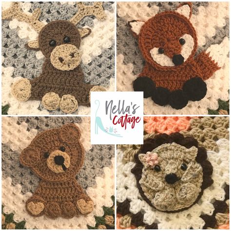 Crochet Woodland Animals - INSTANT PDF DOWNLOAD - Pattern - Woodland Pattern - Crochet - Crochet Woodland - Moose - Bear - Hedgehog - Fox by NellasCottage on Etsy Moose Applique, Crochet Moose, Crochet Woodland, Motifs D'appliques, Crocheted Animals, Woodland Friends, Haken Baby, Animal Patterns, Applique Pattern