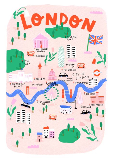 Map Illustration | Domestika Travel Map Illustration, Illustrative Map, Cities Illustration, Map Art Illustration, Maps Illustration Design, London Map Art, Maps Illustration, City Maps Illustration, Map Poster Design