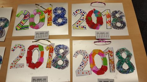 New Year's Year craft Year 1 Calendar Ideas, Christmas Calander Ideas Eyfs, Christmas Calendar Ideas Eyfs, Calendar Crafts For Kids Preschool, Calanders For Kids To Make New Year, Ks1 Calendar Ideas, Ks2 Calendar Ideas, New Year Art Grade 1, Calendar Crafts For Kids