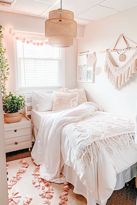 15 Boho Dorm Room Decor Ideas to Copy Now Boho Dorm Room Aesthetic, Dorm Room Inspo Boho, Boho Dorm Room Decor, Cozy College Dorm, Boho Dorm Room Ideas, Eclectic Accessories, Dreamy Lighting, Layered Textiles, Pretty Dorm Room