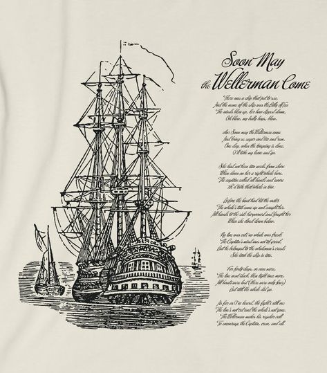 Wellerman Lyrics, Wellerman Song, Vintage Ship, Sea Shanties, Chicago Flag, Bear Design, Retro Vibe, Soft Style, Twill Tape