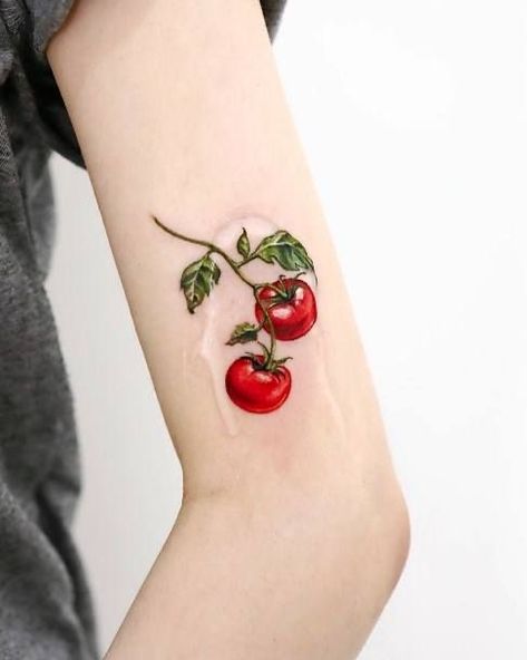 Cherry Bomb Tattoo, Tomato Tattoo, Cherry Tattoo, Cherry Tattoos, Bestie Tattoo, Cherry Color, Plant Tattoo, Hand Tattoos For Women, Tattoo Desings