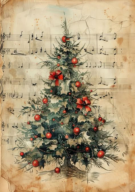 Vintage Music Notes, Images Noêl Vintages, Christmas Tree Printable, Christmas Tree Images, Christmas Tree Pictures, Vintage Christmas Images, With Christmas Tree, Junk Journal Pages, Free Christmas Printables