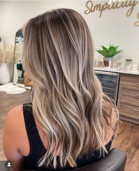 Low Maintenance Dimensional Hair, Medium Brown With Cool Highlights, Partial Highlight Balayage, Root Shadow Blonde Short Hair, Lowlights Root Smudge, Ash Blonde Full Highlights On Dark Hair, Highlights Not At Root, Fall Hair Color For Blondes Balayage, Brow To Blonde Hair Transformation