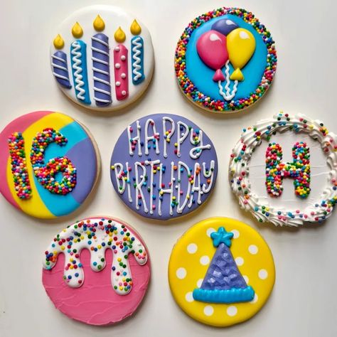 Birthday Cookies - The Graceful Baker Birthday Cookies Decorated, Birthday Candle Cookies, Graceful Baker, Cookie Decorating Supplies, First Birthday Cookies, Balloon Cookies, Happy Birthday Cookie, Happy 12th Birthday, Class Birthdays