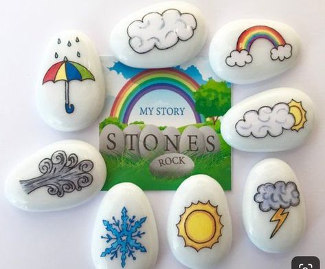 Rainbow Story, Weather Rock, Fall Rainbow, Building Vocabulary, Story Sack, Story Stones, Rock And Pebbles, Weather Seasons, Painted Rocks Diy