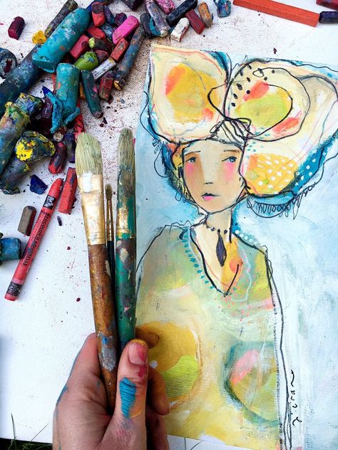 Kunstjournal Inspiration, Mixed Media Art Tutorials, Painting Workshop, Happy Paintings, Art How, Elements Of Art, Art Journal Inspiration, Whimsical Art, Face Art