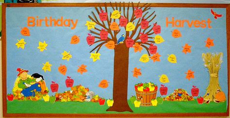 September '09 Bulletin Board by annbumbly, via Flickr Happy Birthday Bulletin Boards, Birthday Board Ideas, Birthday Wall Decoration, Birthday Bulletin Board, Door Bulletin Boards, Preschool Theme Activities, Office Boards, Birthday Tree, Christmas Bulletin Boards