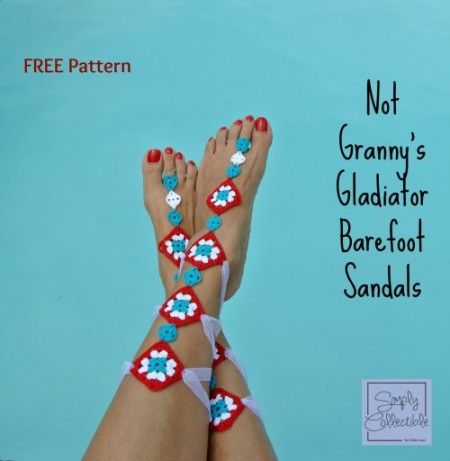 Not Granny's Gladiator Barefoot Sandals Barefoot Sandals Crochet Pattern, Granny Square Projects, Crochet Barefoot Sandals, Hippie Crochet, Barefoot Sandal, Crochet Sandals, Crochet Booties, Granny Squares Pattern, Crochet Shoes