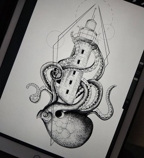 Eron Freitas Ink on Instagram: “Bad Sea. __________________________________________________ . . . #tattoo #tatuagem #tatuaje #ink #inked #lighthouse #lighthousetattoo…” Kraken Tattoo, Lighthouse Tattoo, Kraken, Tattoo Drawings, Lighthouse, Tatting, Tattoo Designs, Humanoid Sketch, Tattoos