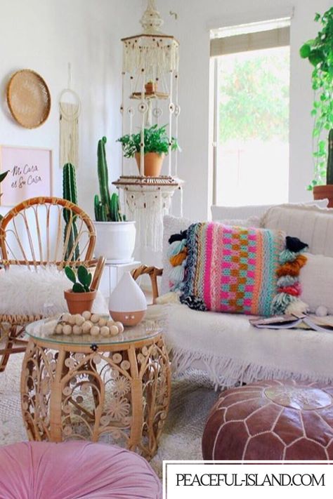 Pink & White Interior Boho Decor with a cozy sofa. Boho decor, boho home, boho aesthetic, boho apartment, boho design, boho room Bohemian decor, Bohemian home, boho bedroom, boho living room, bohemian bedroom, bohemian living room, bohemian lifestyle, bohemian apartment, bohemian style, bohemian aestethetic, Bohemian design.interior design, decor apartment, decor home, decoration, #homedecor #home #decor #decoration #bedroom  #boho #bohemian #design #interiordesign Colorful Living Room Decor, Cozy Sofas, Boho Chic Interior Design, Grey Interior Doors, Colorful Living Room, Living Room Cozy, Interior Boho, Clock Faces, Living Room Decor Colors