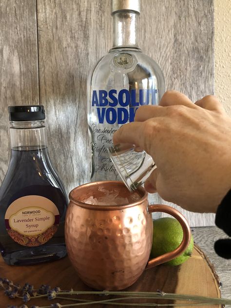 Lavender Moscow Mule - Norwood Lavender Lavender Recipes, Lavender Syrup, Copper Cups, Stoneware Crocks, White Spirit, Copper Mugs, Lavender Farm, Moscow Mule, Ginger Beer